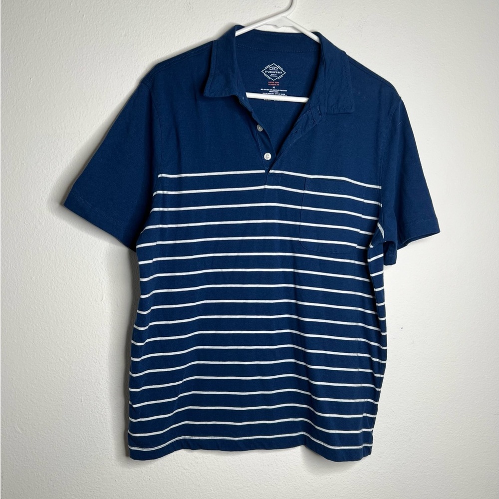 St John’s Bay Mens Button Polo Shirt Blue Size Médium